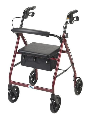 Rollator  Aluminum W/fold-up & Remov Back  Padded Seat Red
