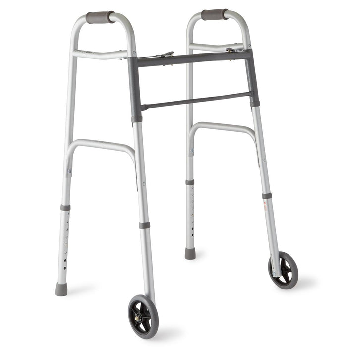 Medline Two-Button Folding Walkers with 5" Wheels