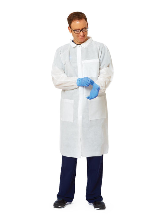 Disposable Knit-Cuff Multilayer Lab Coats with Traditional Collar