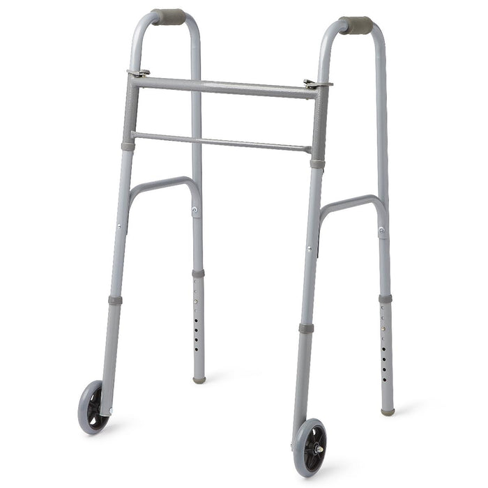 Medline Two-Button Folding Walkers with 5" Wheels