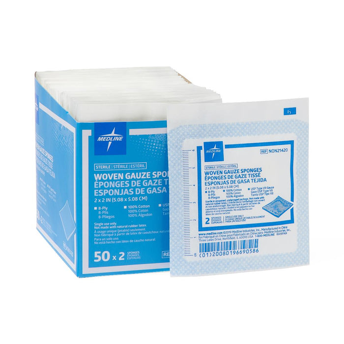 Medline Sterile 100% Cotton Woven Gauze Sponges