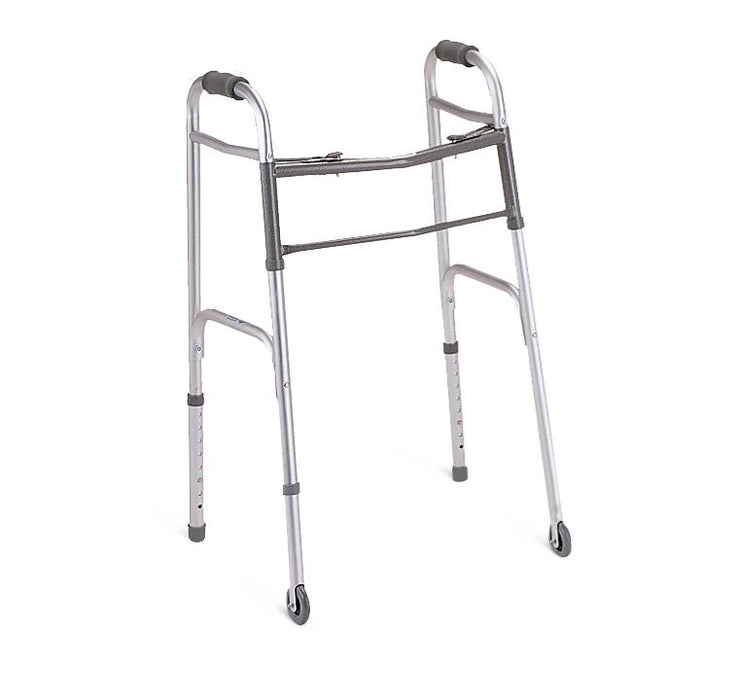 Medline Two-Button Folding Walkers with 3" Wheels