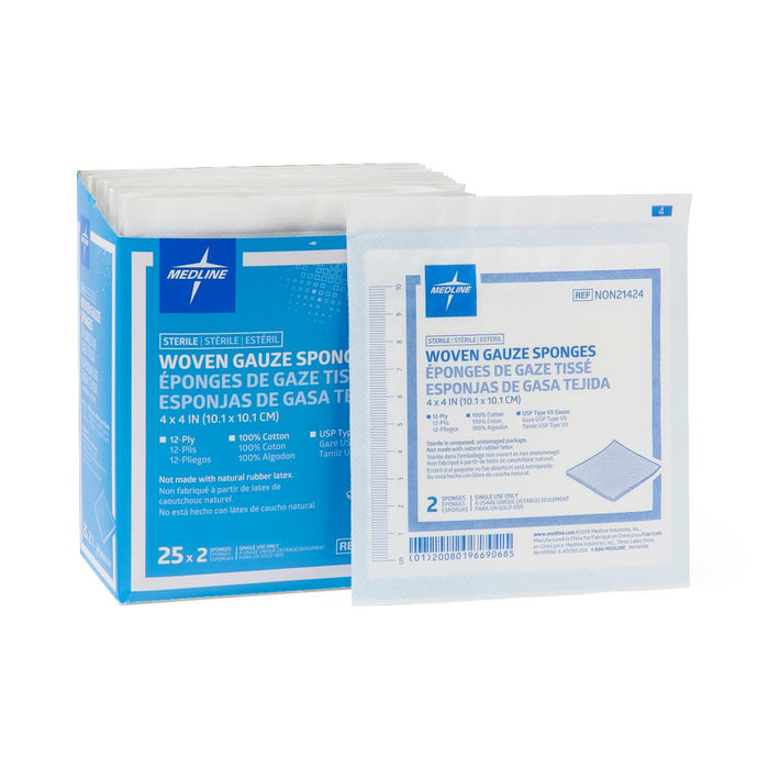 Medline Sterile 100% Cotton Woven Gauze Sponges