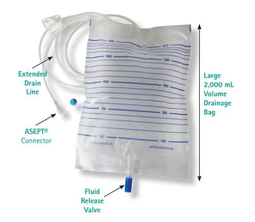 ASEPT 2,000 mL Drainage Bags by B Braun