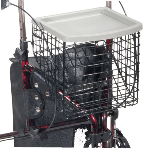Rollator 3-wheeled W-pouch & Basket Loop Brake -flame Red - Sammy's Supply