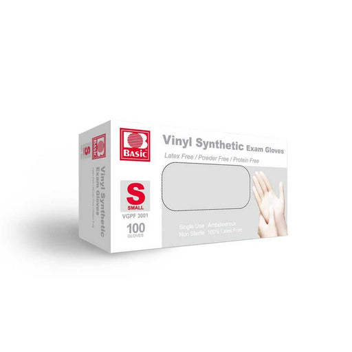 BASIC MEDICAL Vinyl Synthetic Exam Gloves Size (S) 100 gloves - Sammy's Supply