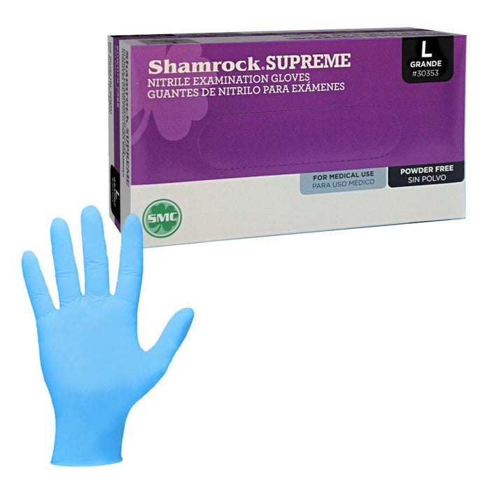 Shamrock Supreme Blue Nitrile Exam Gloves Powder Free